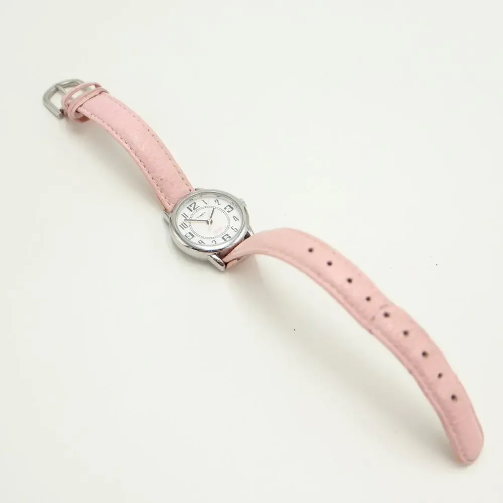 Timex Indiglo Pink Backlight Womens Silver Tone 25mm Watch Leather w New Battery
